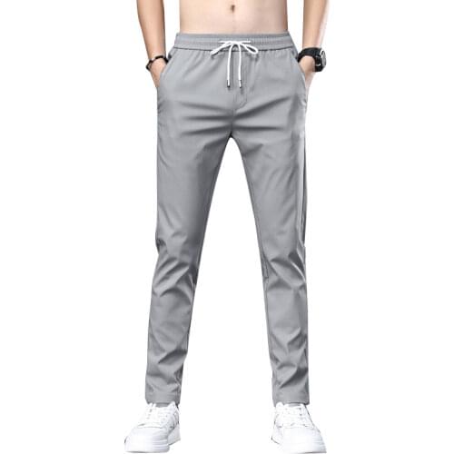 Classic Style Tencel Fabric Spring Summer Mens Thin Casual Pants Business Fashion Khaki Straight Trousers Male Brand Light Grey