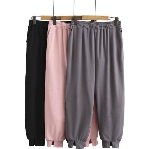 Large Size Womens Fashion Design Sense of Hem Split Harem Pants 2021 Summer Comfortable Elastic Waist Slim Casual Pants