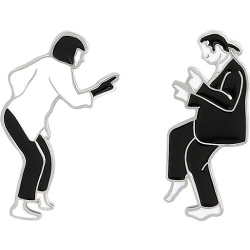 Pulp Fiction Enamel Pins Black White Movie Role Figure Brooches Bag Lapel Pin Badge Jewelry Gift for Fans Friends Wholesale