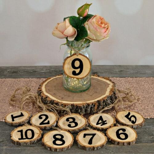 10PCS Rustic Wooden Hanging Ornament Wedding Party Table Decor 1-10 Decorative Numbers Rustic Style Wood Slices DIY
