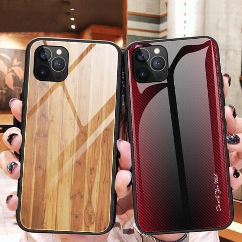 Carbon fiber Wooden Phone Case For iPhone 6 6S Plus 7 8 Plus Coque Tempered Glass Cover Case For iPhone 13 12 Pro X XR XS MAX