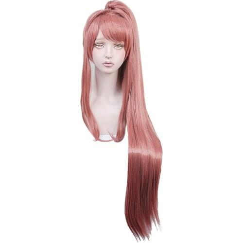 Doki Doki Literature Club Monika Long Straight Ponytail Heat Resistant Cosplay Synthetic Hair Halloween Party + Free Wig Cap