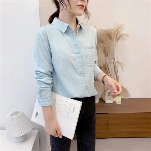 Denim Women Blouses Shirts Tunic Womens Tops 2020 Long Sleeve Clothing Button Up Down New Autumn Solid Fashion Ladies Tops Good