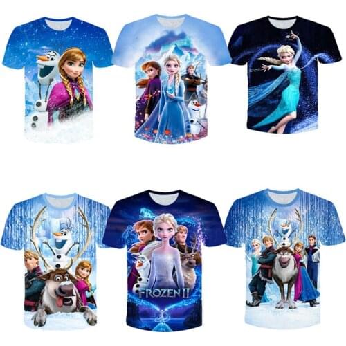 New Frozen 2 Anna Elsa Girl Tshirt 3D Digital Printing Clothes Tops Frozen Princess Anna Elsa Cartoon Print Shirts Girls Clothes