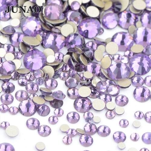 JUNAO SS6 8 10 12 16 20 Tanzanite Color Mixed Size Glass Nail Rhinestone Flatback Strass Diamond Applique Nail Art Decorations