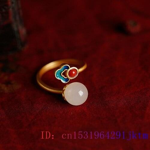 White Jade Ring Fashion Crystal 925 Silver Gemstone Natural Women Gifts Jewelry Chalcedony Charm Zircon Amulet Men