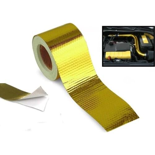 Gold 2'' Thermal exhaust Tape Air Intake Heat Insulation Shield Wrap Reflective Heat Barrier Self Adhesive Engine 2 Inch 5M
