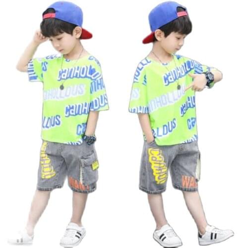 Summer clothes sets for boys 2pcs/set thin breathable shirt 2-15Y kids shorts teenage fashion outwear streetwear sport clothes
