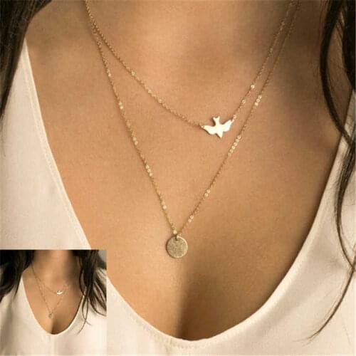 Hot Fashion Necklace Neck Lady Chain With Peace Double And Dove Ornaments Simple
