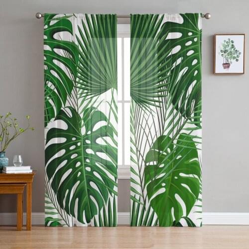 Leaves Green Plant Modern Tulle Curtains for Living Room Bedroom Home Kitchen Window Sheer Curtains