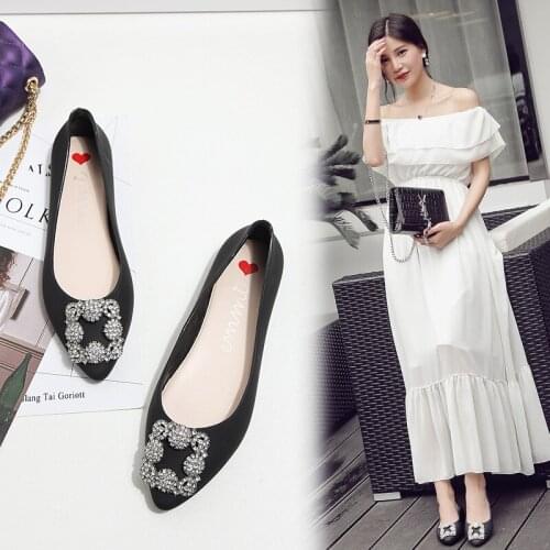 Crystal Buckle jelly shoes wowen sandals slip on loafers ballerina pointed toe waterproof flats chic paillette plastic moccasins