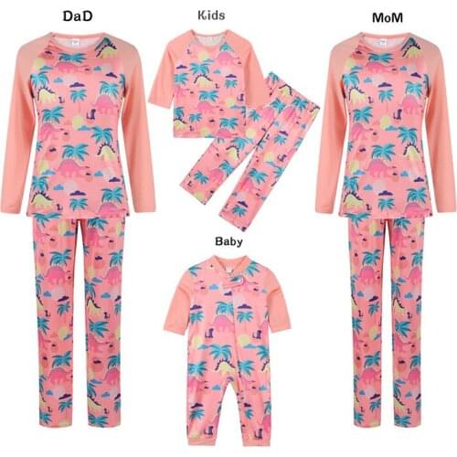 Cute Family Pajamas Sleepwear Cartoon Dinosaur Print Long Sleeve Shirt Tops+Trousers/Romper Christmas Sleepwear Matching Sets