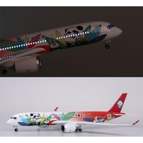 1/142 Resin Aircraft Model 47cm Sichuan Airlines Airbus A350 Aircraft Model with Sound Light Collection Child Gift Decoration