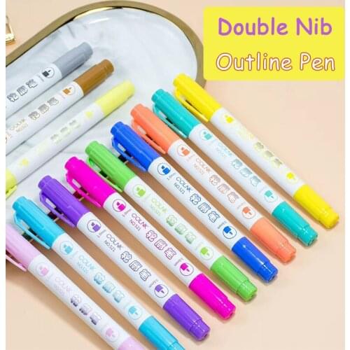 New12 Color/Set Outline Paint Marker Pen Double-Headed Writing Double-Line coloring Pens Diy Photo Abum Scrapbook Art Marker