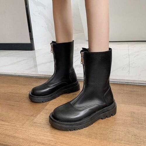 2021 NEW Martin Boots Thick-soled Womens Boots Autumn and Winter New Style Short Boots Plus Velvet Zipper Boots High Boots