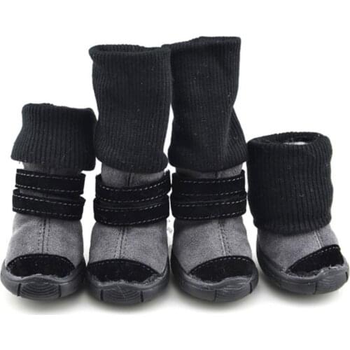 New 4 Pcs/Set Dogs Boots Pet Winter Autumn HighTops Snow Casual Velvet Warm Slip-Resistant Thick Bottom Shoes