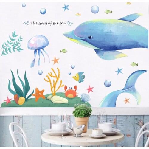 New ocean dolphin seaweed wall sticker living room bedroom childrens room decoration sticker