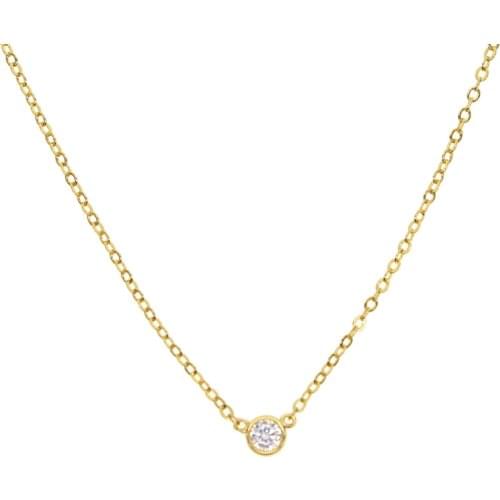 Single stone bezel cz choker simple basic chain necklace 925 sterling silver cz necklaces
