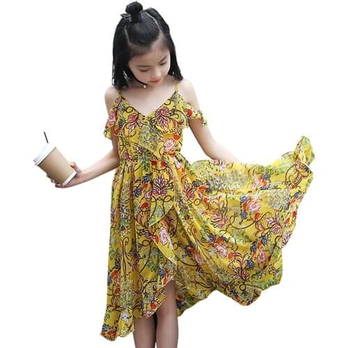 Girl Dresses Floral Beach Dress For Girl Casual Style Bohemia Dress Kids Summer Girls Clothing 6 8 10 12 14