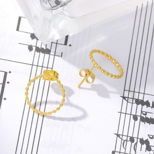 Simple Small Circle Earring For Women Stainless Steel Accessories Gold Round Stud Earrings Fashion Jewelry BFF Gift Bijoux Femme