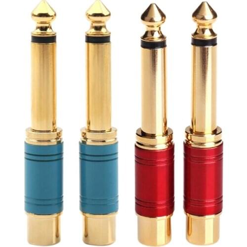 Retail 4Pcs 6.35Mm 1/4 Inch Male Mono Ts To Rca Female Interconnect Audio Adapter Conversion Plug - 2Pcs Blue & 2Pcs Red