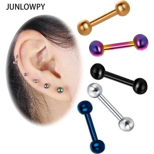 JUNLOWPY Surgical Steel Ear Stud Body Jewelry Kit 16G Mix 5 Colors Tragus Bar Earring Helix Piercing Cartilage for Women 100pcs