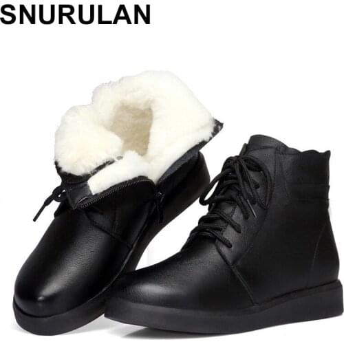 SNURULAN 2019 fashion comfortable winter boots made of soft genuine leather women ankle boots women flat winter boots