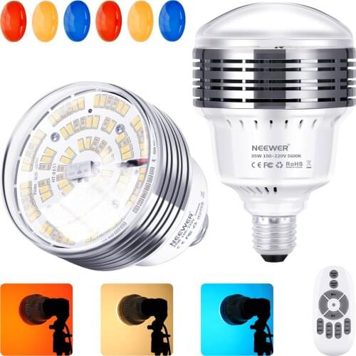 Neewer Light Bulb, 2-Pack LED Light Bulbs with 2.4G Remote Control and Color Filters for Photography Photo Video Studio Lighting