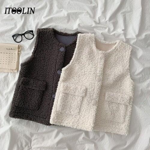 ITOOLIN Sweater Vest Women Lamb Wool Fur Vest Jacket Waistcoat Woman Coats Autumn Winter 2020 Koream Fashion Sleeveless Jacket