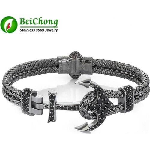 Handmade Jewelry Atolyestone Artillery Bangles WIith Anchor magnetic clasp Unique Bracelet