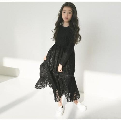 Spring Autumn Black White Baby Toddler Teen Clothes Girl Princess Lace Dress Vestidos Kids Party Long Sleeve Dresses For Girls