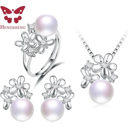High Quality 925 Sterling Silver Jewelry Sets For Women 100% Natural Freshwater Pearl Necklace And Earrings And Ring T09385011