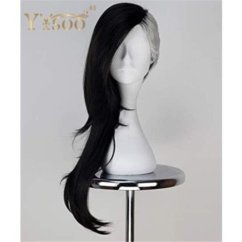 YYsoo Long Popular Shaved Gray and Black Wigs Wigs Chritsmas Halloween Cosplay Wigs For Women Girls Half Grey Half Black Wig