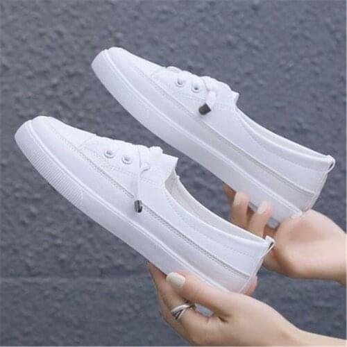 2021 Women Low Platform Sneakers Female Pu Leather Walking Sneakers Loafers White Flat Lace Up Vulcanize Casual Shoes Beige