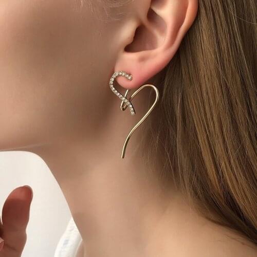 AE-CANFLY Design Temperament Love Inlaid Crystal Heart-shaped Earrings Female Simple Fashion Girl Wedding Birthday Jewelry Gift