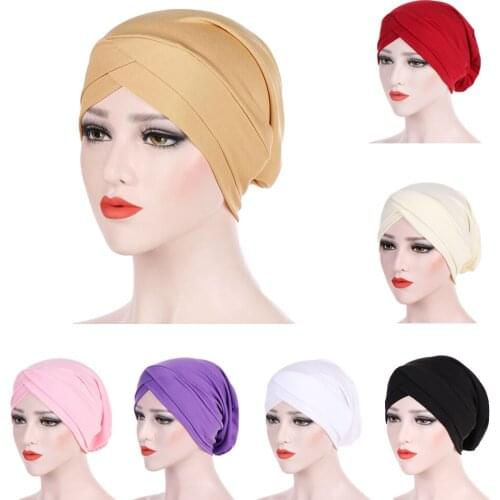 New Muslim Cross Scarf Inner Hijab Cap Islamic Head Wear Cover Hat Headband Turban Head Scarf Headwrap Women Hair Loss Hairband