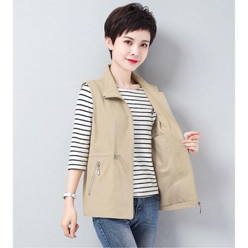 Middle-Aged Mothers Wear Vest Women Short 2021Spring Autumn Waistcoat Jacket Female Lined Sleeveless Coat Lady Cardigan L565