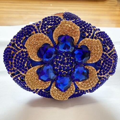 Best Quality Big Blue Rhinestone Crystal Clutch Purse 12 Colors Women Evening Shoulder Handbags Fashion Lady Party Prom Bags