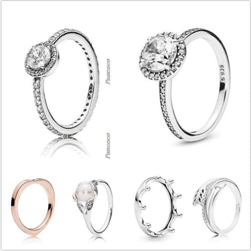 Authentic 925 Sterling Silver Pave Classic Elegance With Crystal Rings For Women Wedding Party Gift Europe Fashion Jewelry