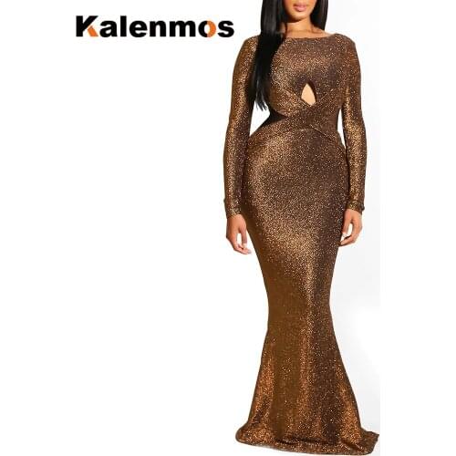KALENMOS Elegant Sequin Green Backless Dress Women Sheer Evening Fashion Ladies Mermaid Tight Party Club Long Sexy Dress Bodycon