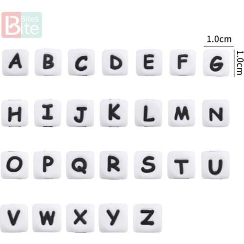 Bite Bites 10mm 10PC Silicone English Letter Alphabet Baby Teether DIY Nursing Necklace Bracelet Pacifier Chain For Kids Product