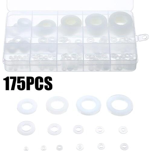 175pcs/set White Nylon Flat Washer Set Insulated Hard Nylon Washer Ring Kit M2-M18 Flat Spacer Seals Washer Gasket Ring