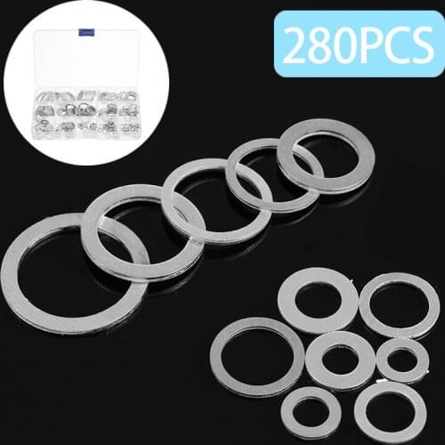 280Pcs Aluminum Washers Durable Round Plain Washer Flat Gasket Rings Sealing Washer Gasket Assortment Kit With Plastic Box