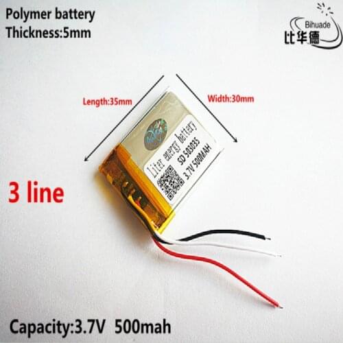 3 line Good Qulity 3.7V,500mAH,503035 Polymer lithium ion / Li-ion battery for TOY,POWER BANK,GPS,mp3,mp4