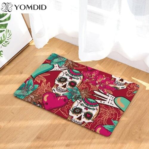 Color skull head mats digital print doormat carpet for bedroom living room kitchen rugs anti-skid skull flower mats
