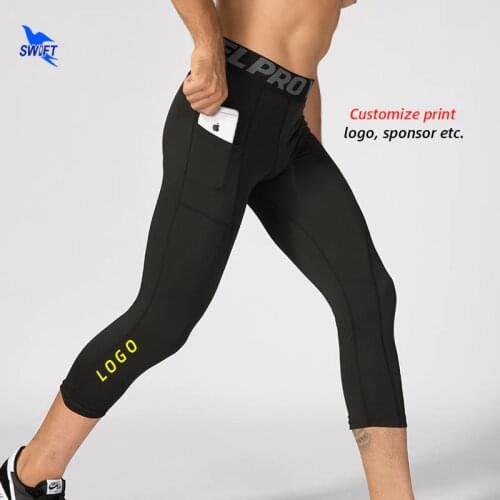 Customize Men Compression Sport Running Tights Pocket Capris Running Pants Gym Fitness Training Jogging Slim Cropped Trousers
