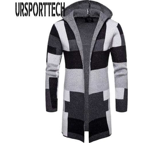 Winter Sweater Men Long Sleeve Hooded Cardigan Sweater Thick Coat Mens Casual Knitted Patchwork Sweaters Fashion Mens Clothing