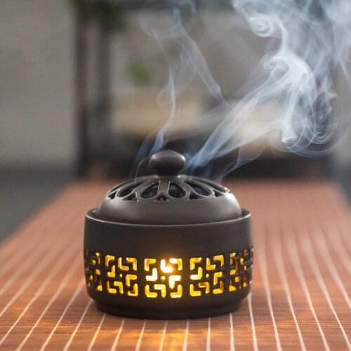 Ceramic Clay Incense Burner Antique Holder Censer Buddha Incense Burner Electric Smoke Reverse Incense Burner Aroma Lamp AD50IB