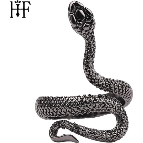 Creative Personality Snake Ring Opening Rings Adjustable Size Rings Jewelry Gun Black Men Ring Punk Exaggerated Snake Ring