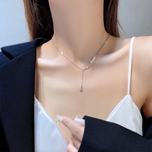 Korean Necklace Fashion Jewelry Simulation Pearl Eight Pointed Star Statement Necklace Women Clavicle Chain Necklace Wholesale